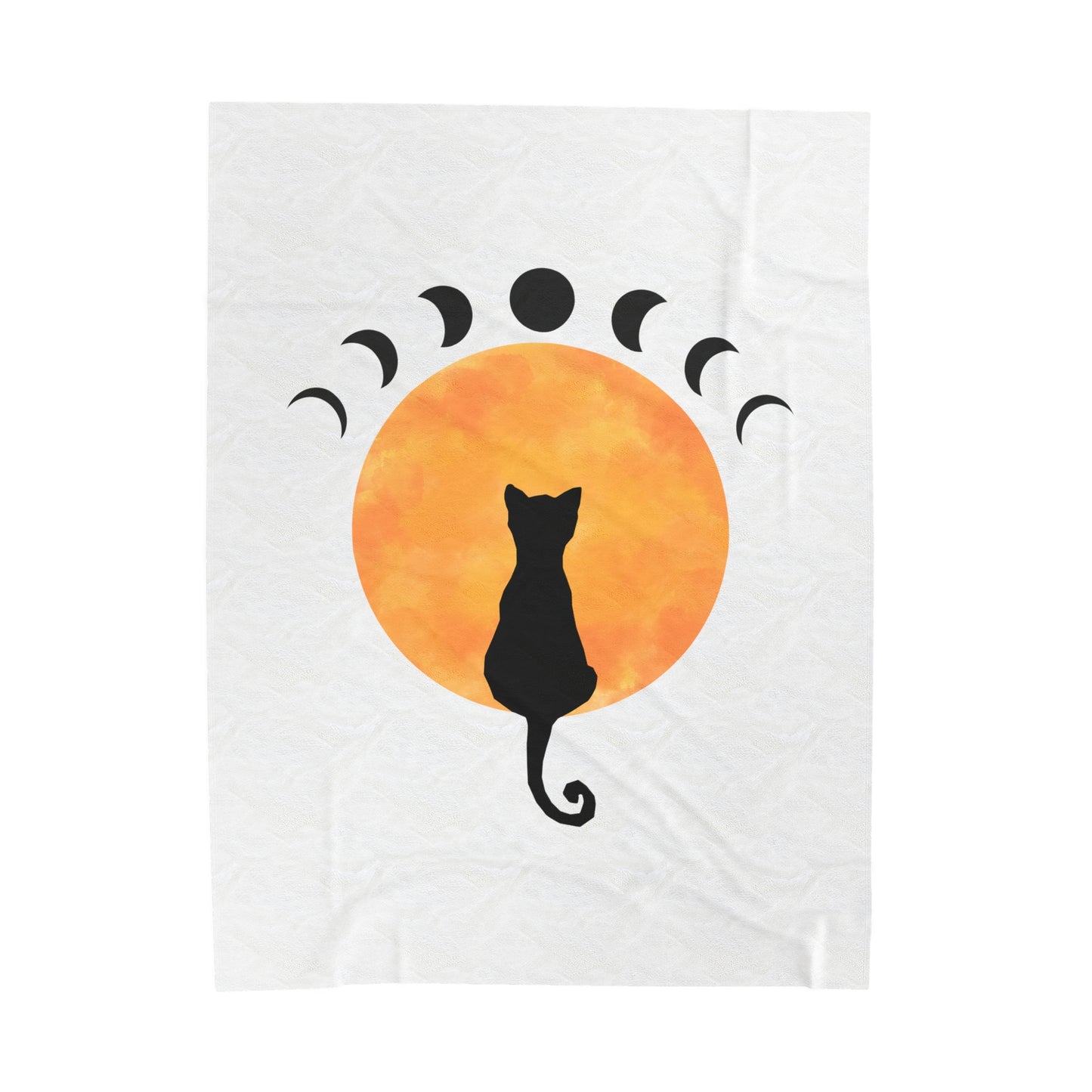 Velveteen Plush Blanket - Black Cat Moon Phases