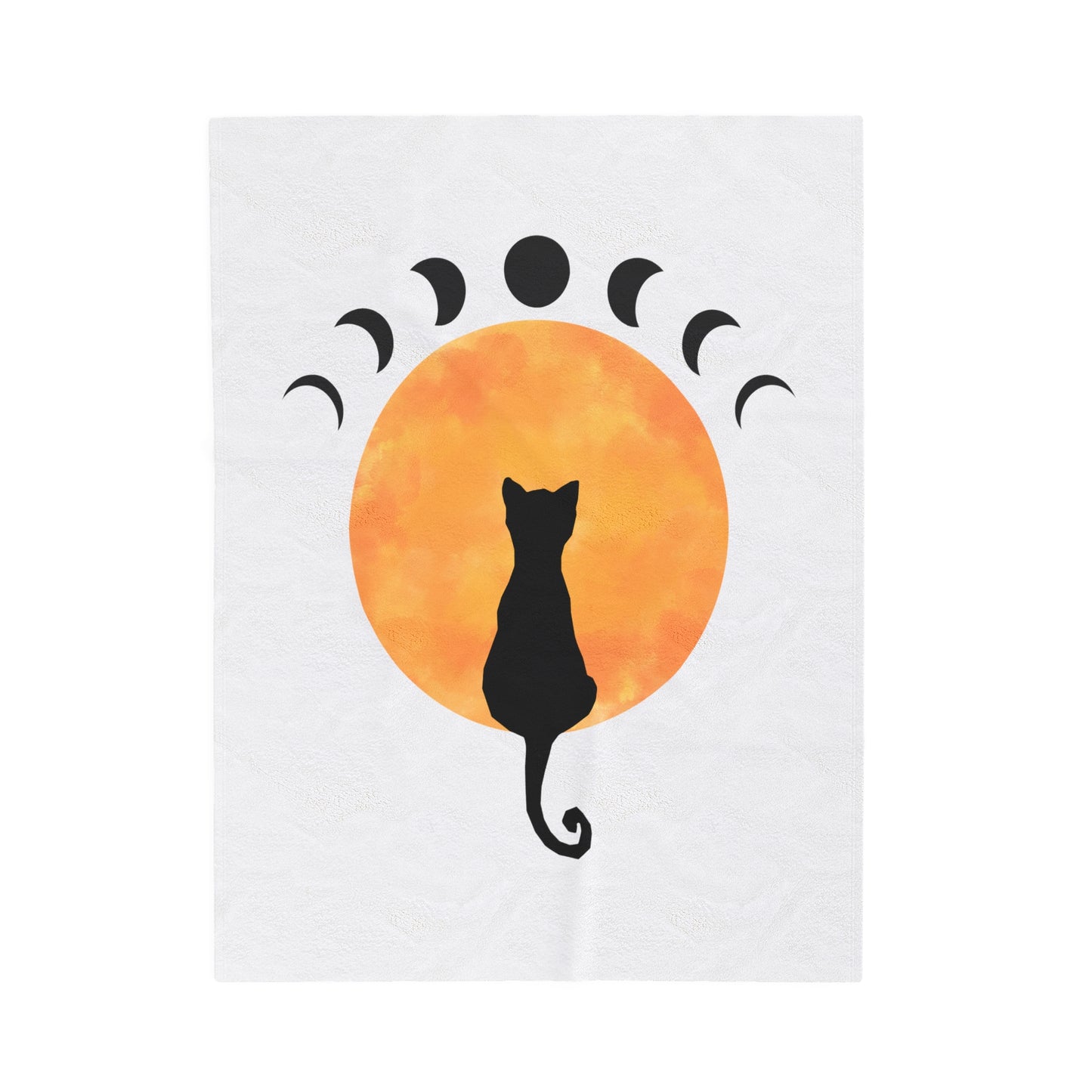 Velveteen Plush Blanket - Black Cat Moon Phases