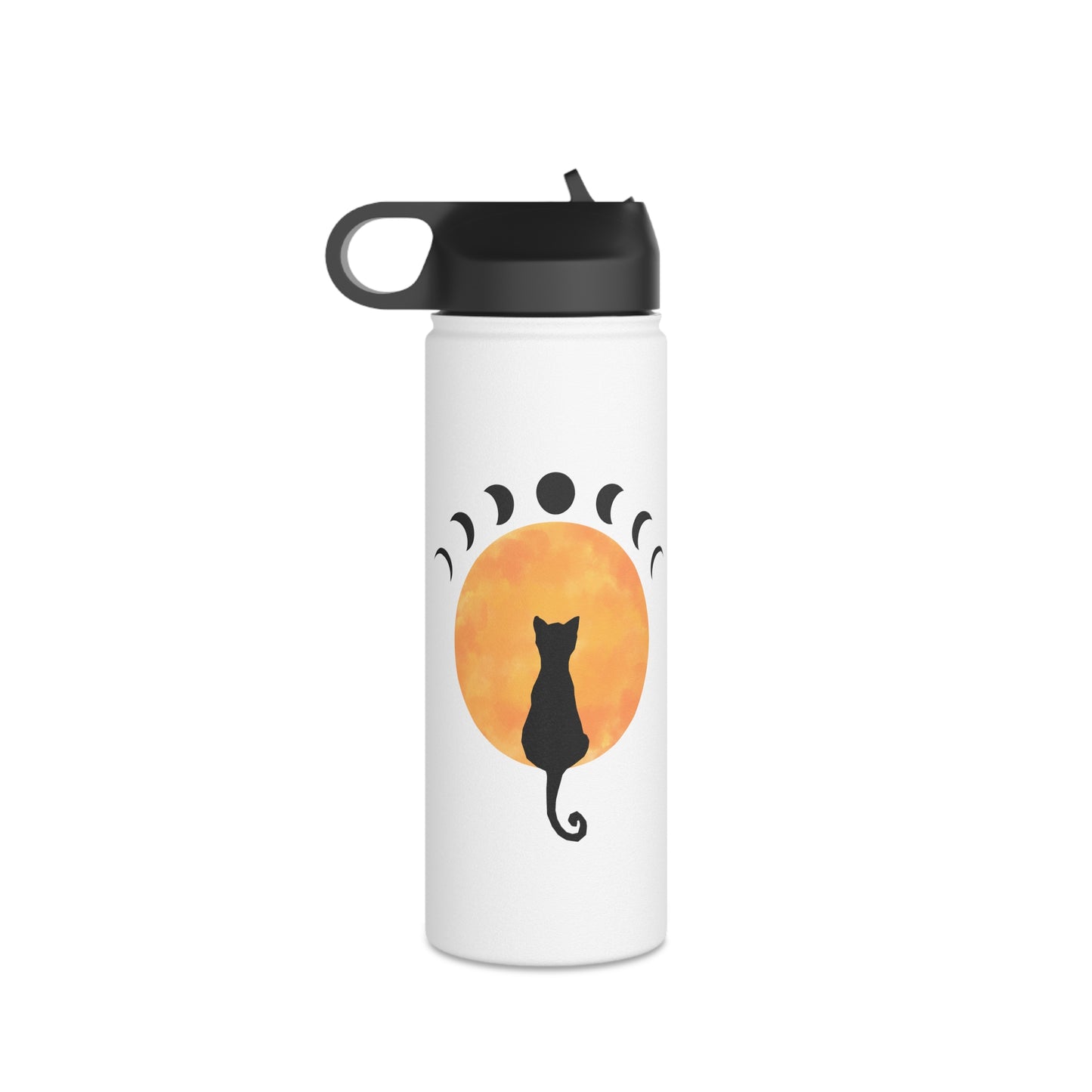 Stainless Steel Water Bottle -  Black Cat Moon Phases