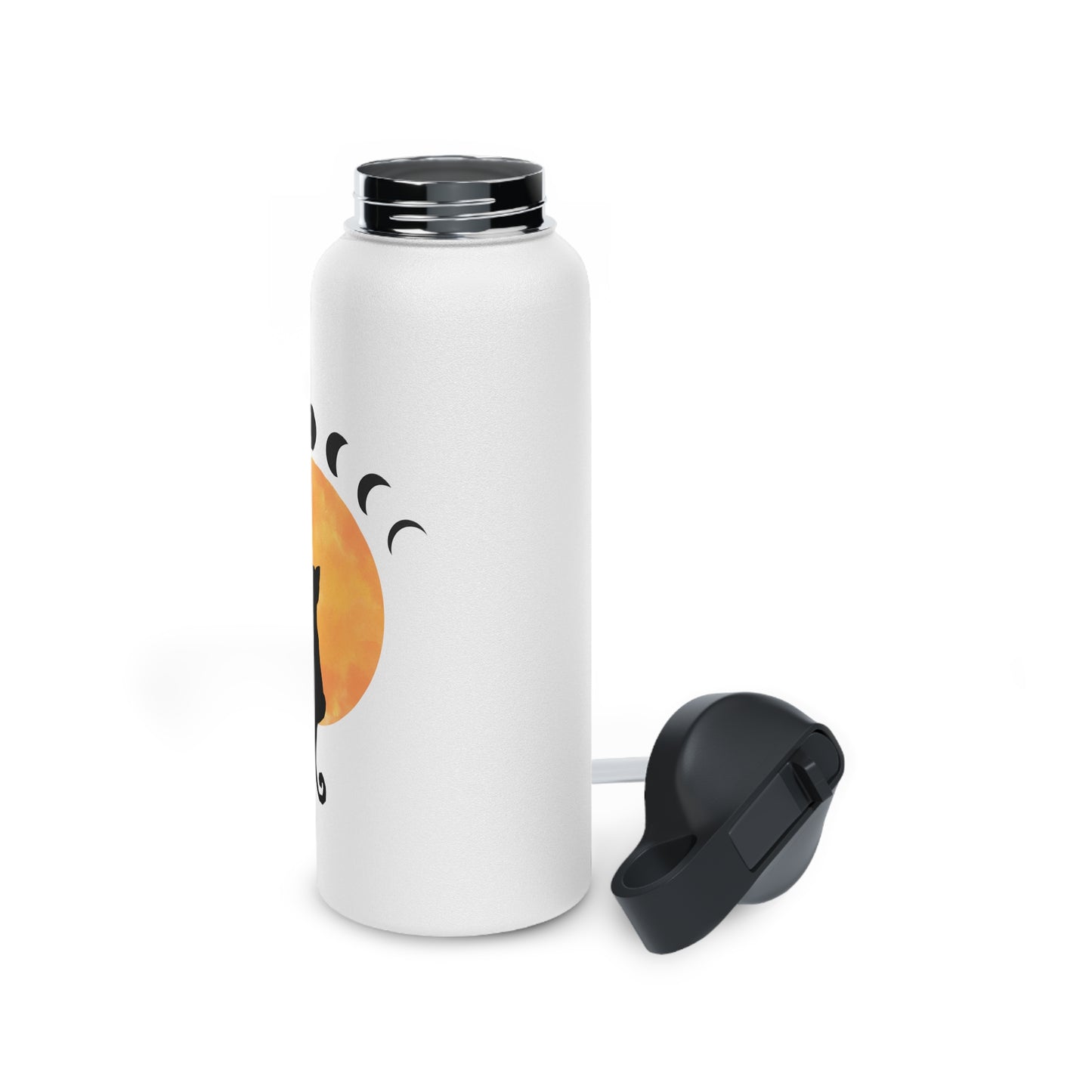 Stainless Steel Water Bottle -  Black Cat Moon Phases