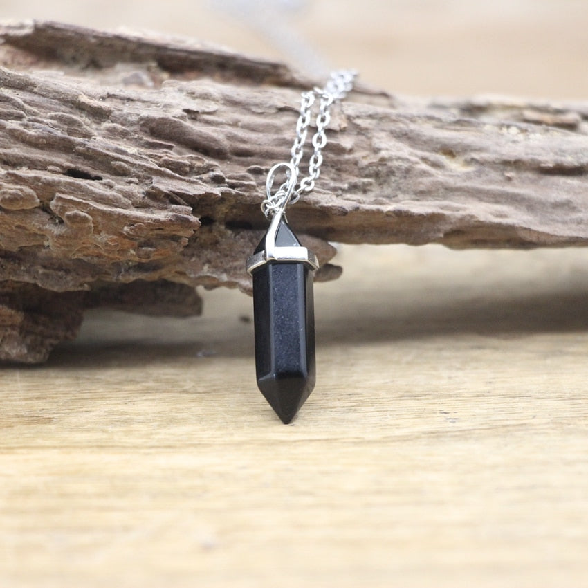 Natural Stone Hexagonal Point Pendant Necklace